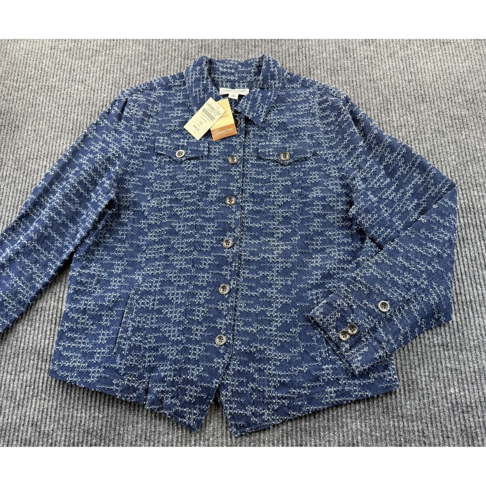 Coldwater Creek Jacket Womens 16 Blue Cotton Textured Button Front Pockets